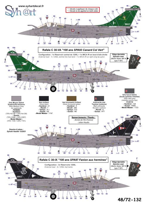 Syhart Decal SY72132 Rafale C 100 Years SPA 93/97/91 1:72
