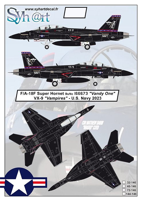 Syhart Decal SY72146 1:72 Boeing F/A-18F Super Hornet 166673 "Vandy One" VX-9