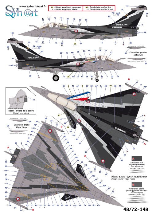 Syhart Decal SY72148 1:72 Dassualt Rafale C 4-IR "Rafale Solo Display 2023"