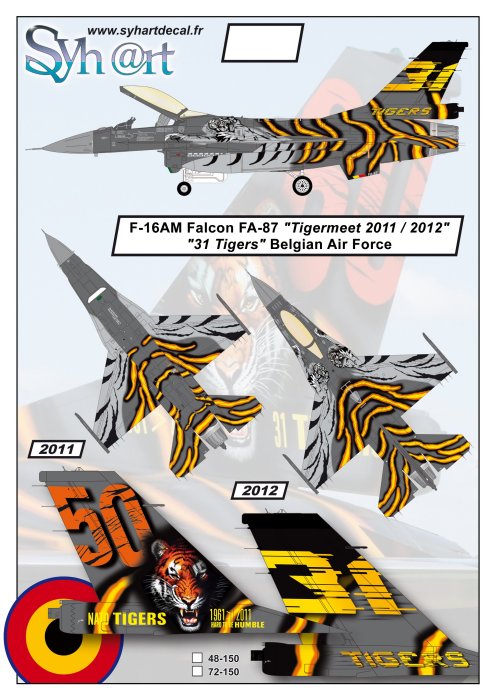 Syhart Decal SY72150 1:72 F-16AM Tigermeet 2011-12 Belgian AF