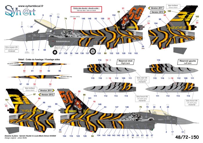 Syhart Decal SY72150 1:72 F-16AM Tigermeet 2011-12 Belgian AF