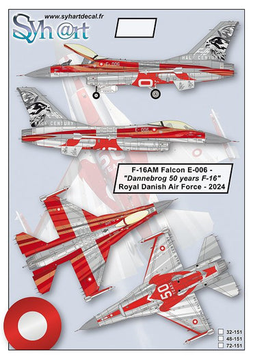 Syhart Decal SY72151 1:72 F-16AM Dannebrog 50 Years F-16 RDAF