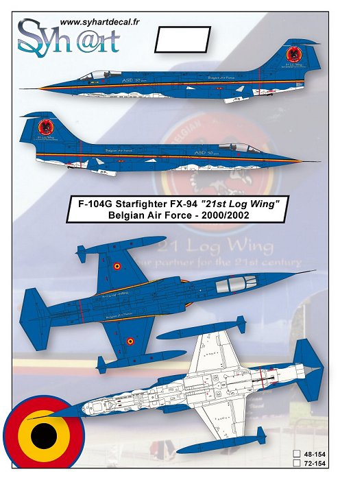 Syhart Decal SY72154 1:72 F-104G Starfighter FX-94 Belgian AF