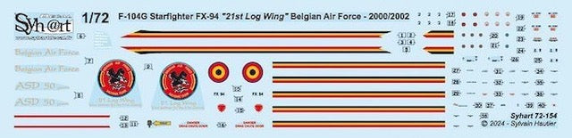 Syhart Decal SY72154 1:72 F-104G Starfighter FX-94 Belgian AF