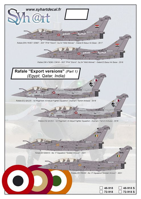 Syhart Decal SY72918 1:72 Dassault Rafale "Export versions"