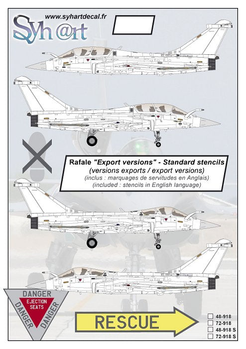 Syhart Decal SY72918S 1:72 Dassault Rafale exports "Standard stencils"