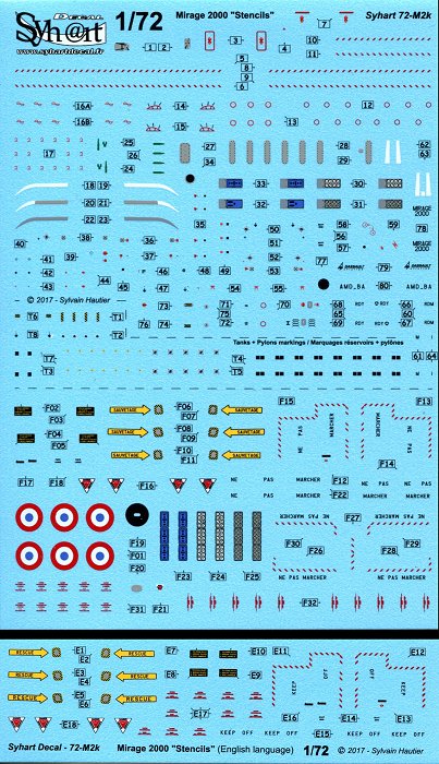 Syhart Decal SY72919 1:72 Dassault_Mirage 2000 "Stencils"