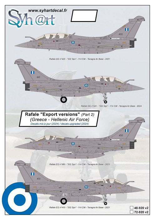 Syhart Decal SY72920V2 1:72 Dassault Rafale "Export versions"