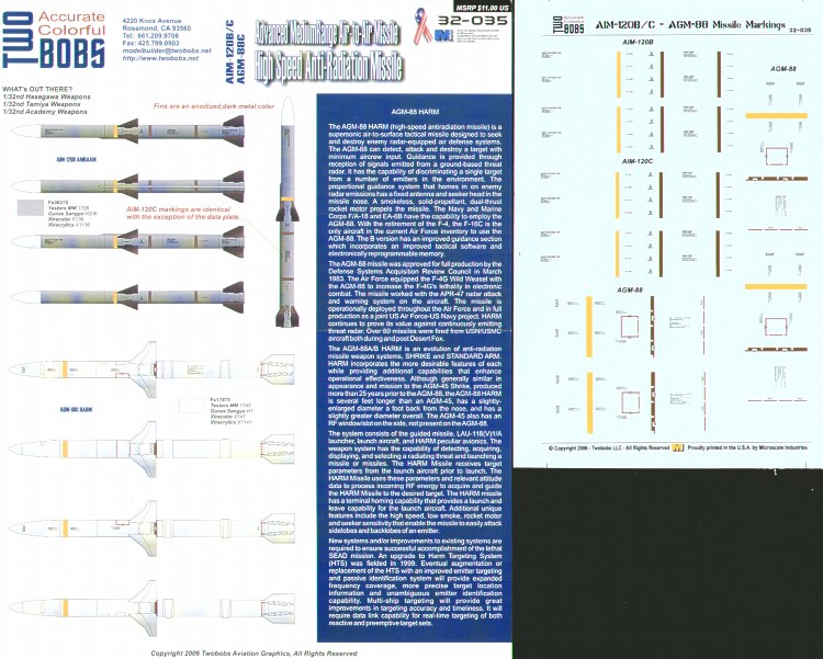 Two Bobs TB32035 1:32 AIM-120/AGM-88 Missile Markings