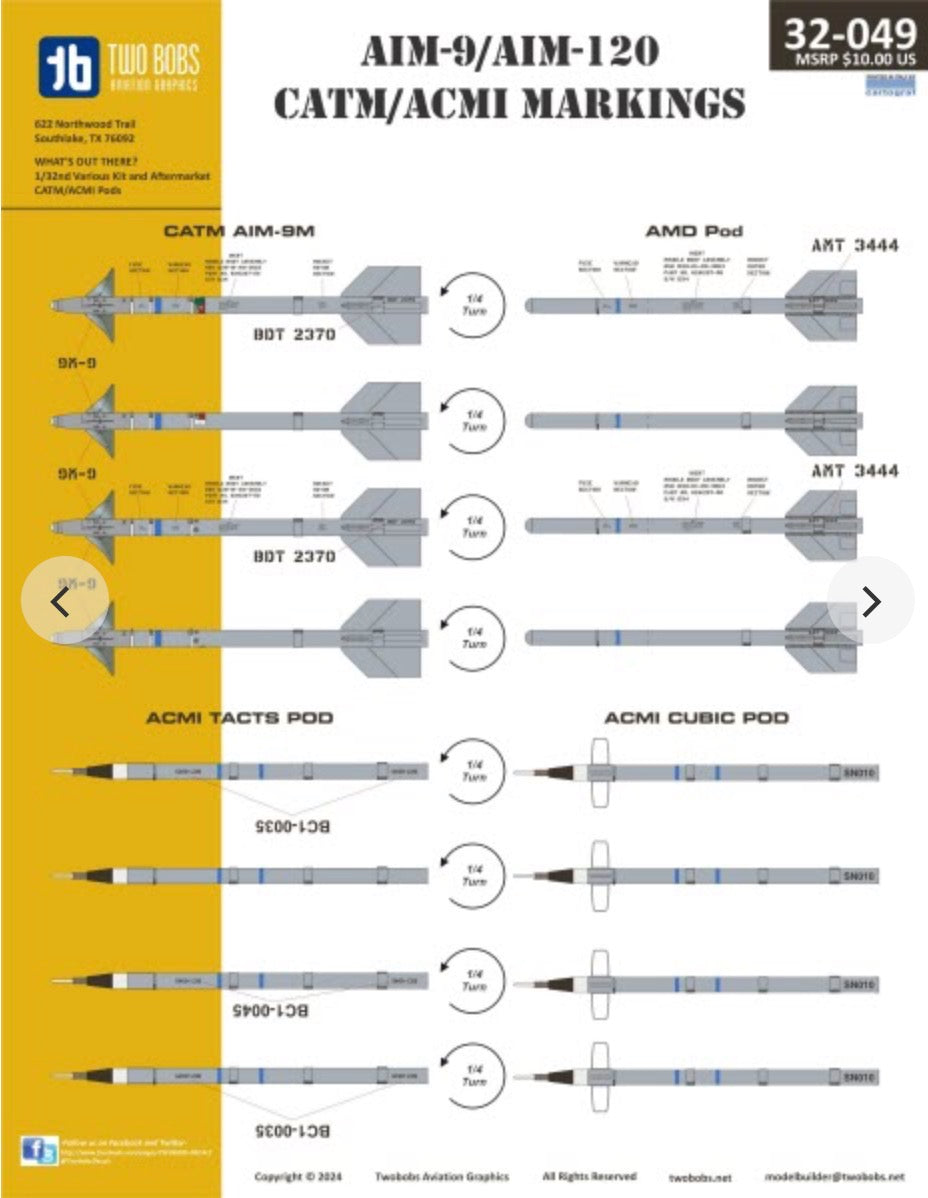 Two Bobs TB32049 CATM AIM-9/AIM-120/ACMI Missile Markings 1:32
