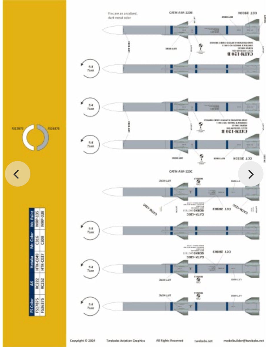 Two Bobs TB48172 AIM-9L/M AIM-120B/C ACMI Missile Markings 1:48