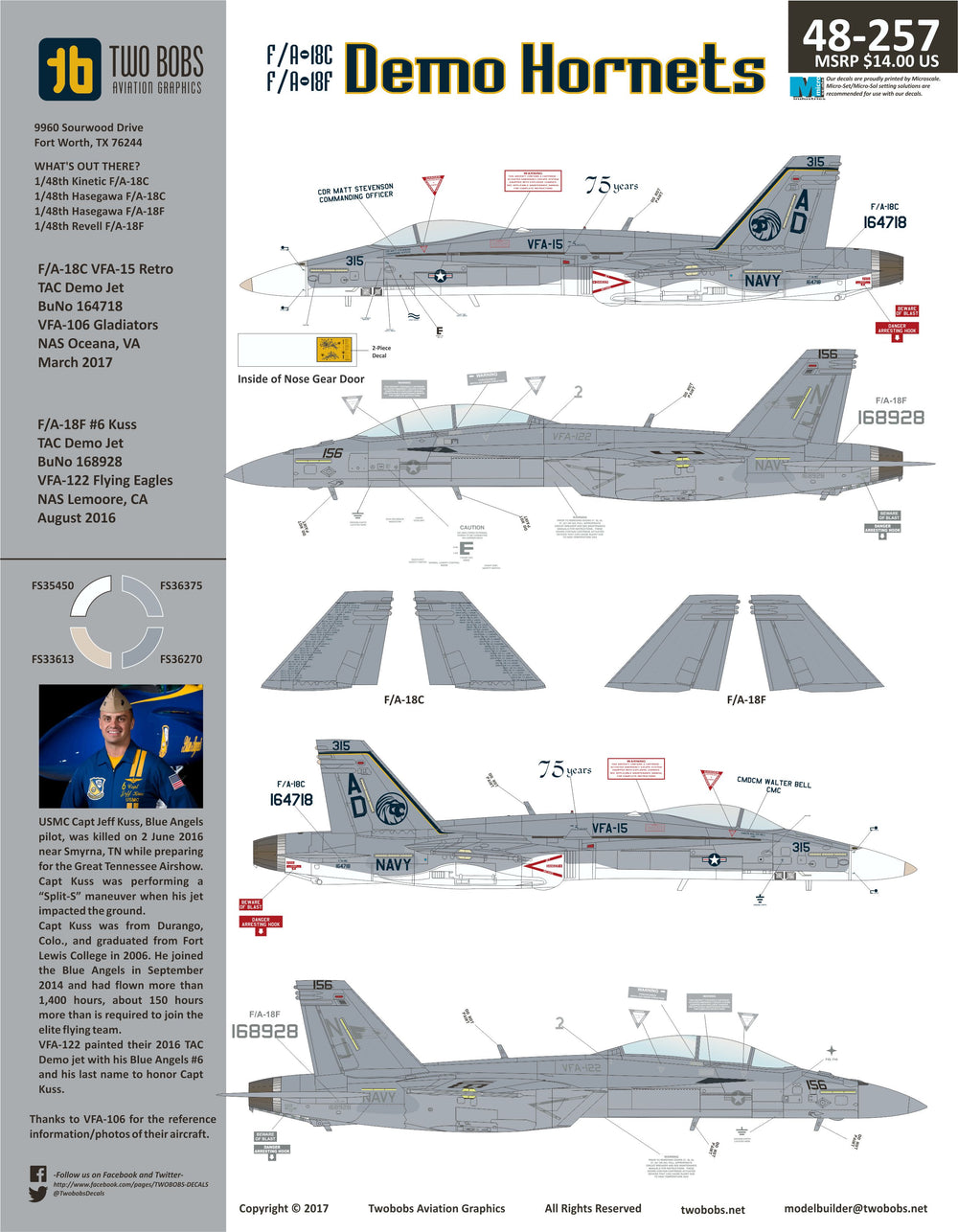 Two Bobs TB48257 1:48 McDonnell-Douglas F/A-18C-F/A-18F Demo Hornets Two U.S