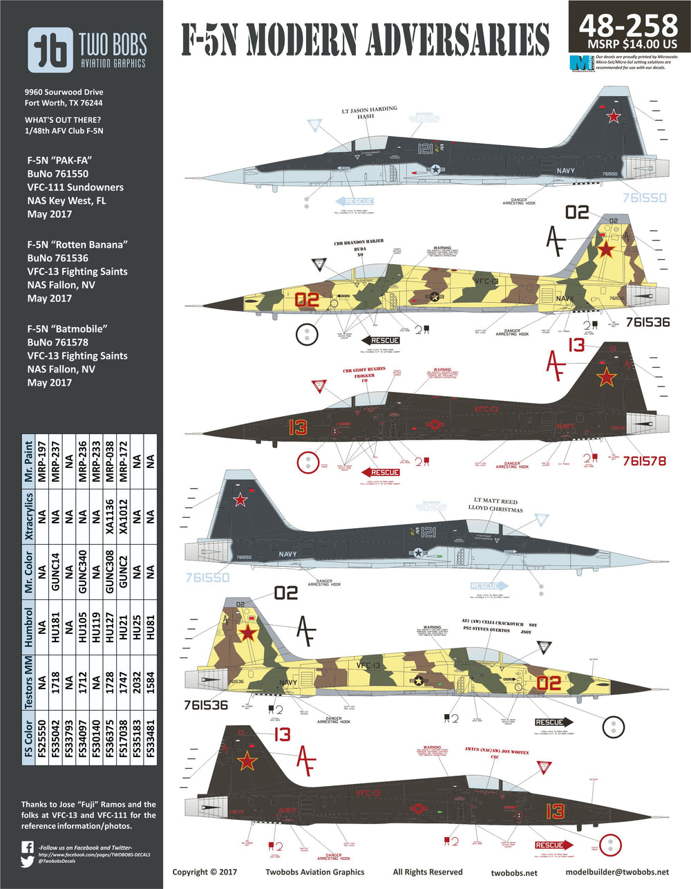Two Bobs TB48258 1:48 Northrop F-5N Modern Adversaries