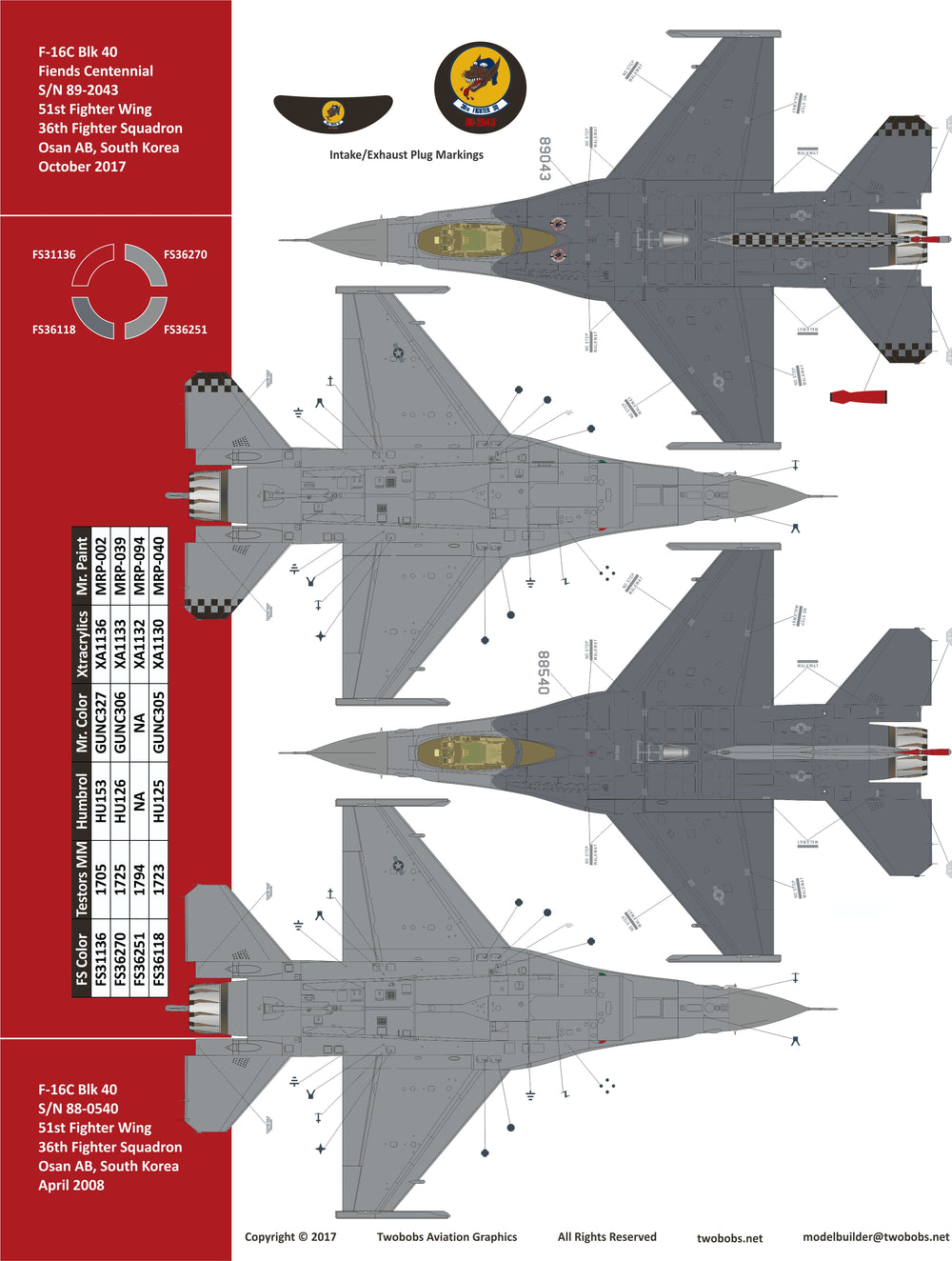 Two Bobs TB48261 1:48 Lockheed-Martin F-16C 100 Years of Flying Fiends
