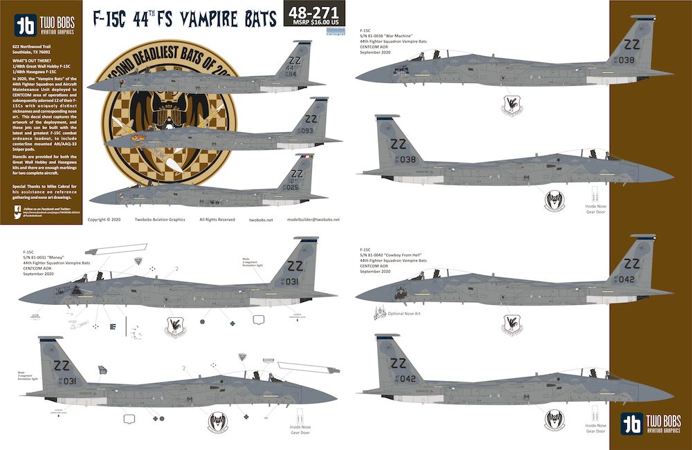 Two Bobs TB48271 F-15C Eagle 44th FS Vampire Bats CENTCOM 1:48