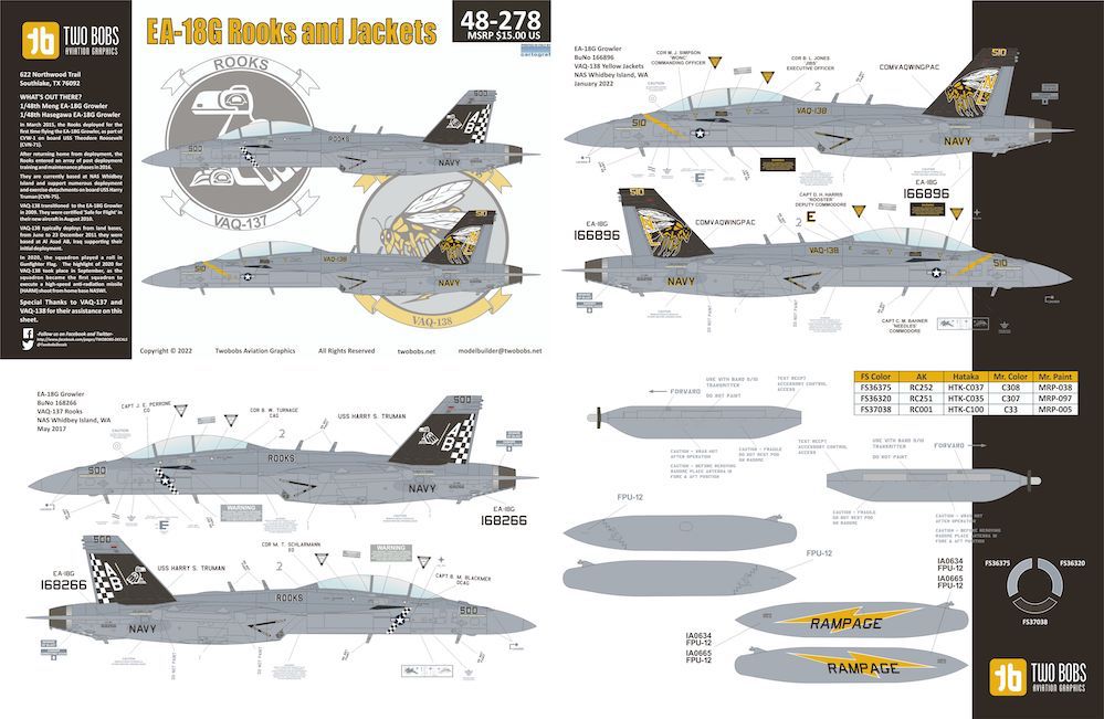 Two Bobs TB48278 1:48 Boeing EA-18G Super Hornet Rooks and Yellow Jackets