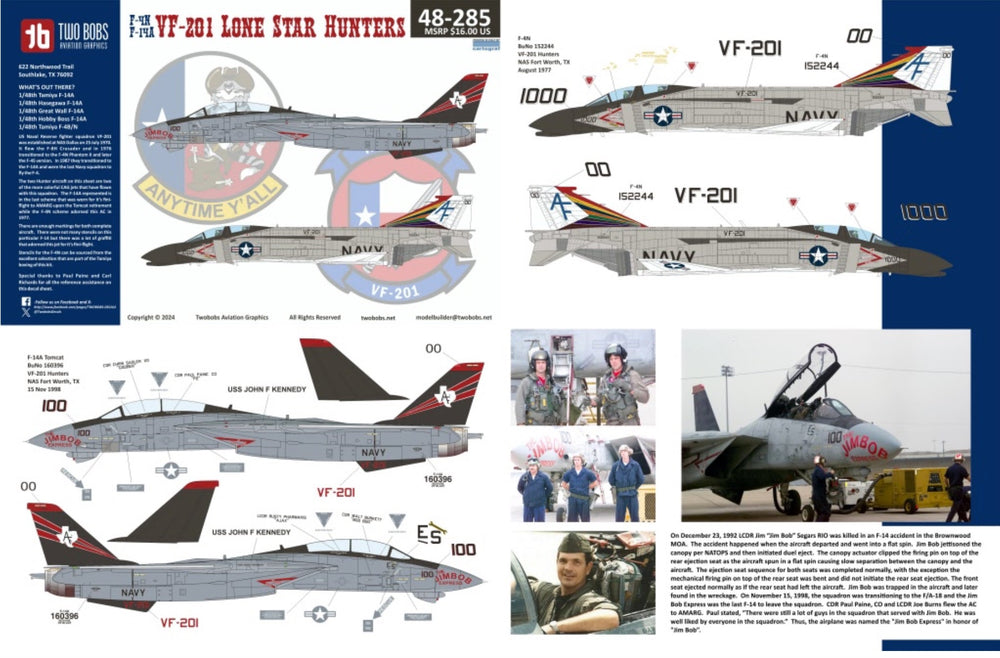 Two Bobs TB48285 F-4N Phantom & F-14A Tomcat VF-201 1:48