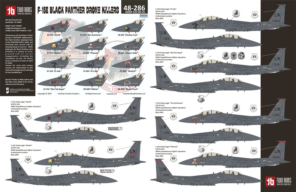 Two Bobs TB48286 F-15E Strike Eagle Black Panther Drone Killers 1:48
