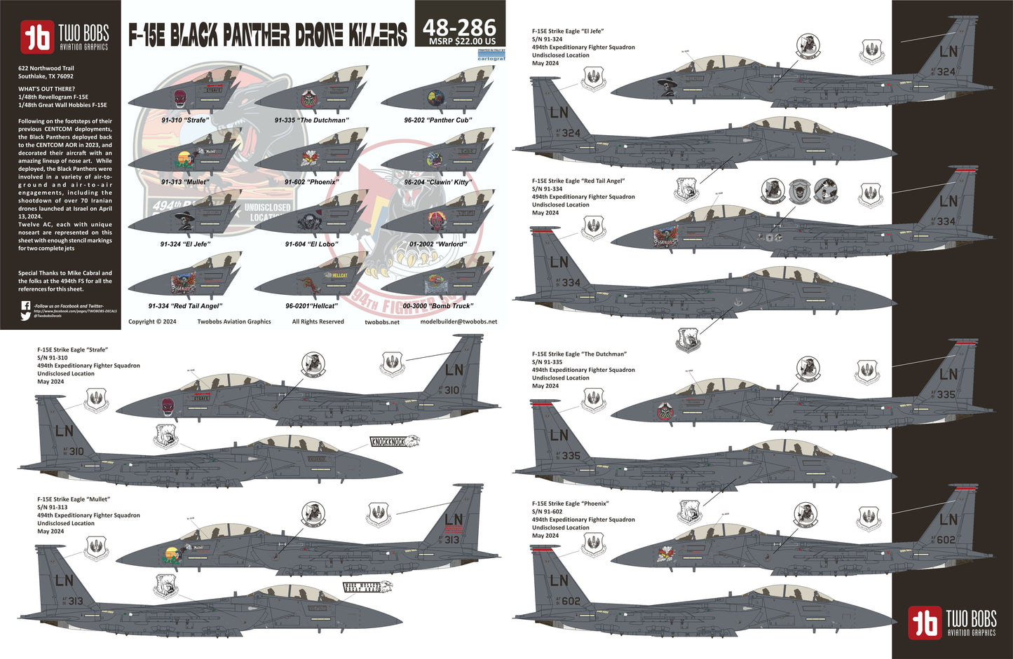 Two Bobs TB48286 F-15E Strike Eagle Black Panther Drone Killers 1:48