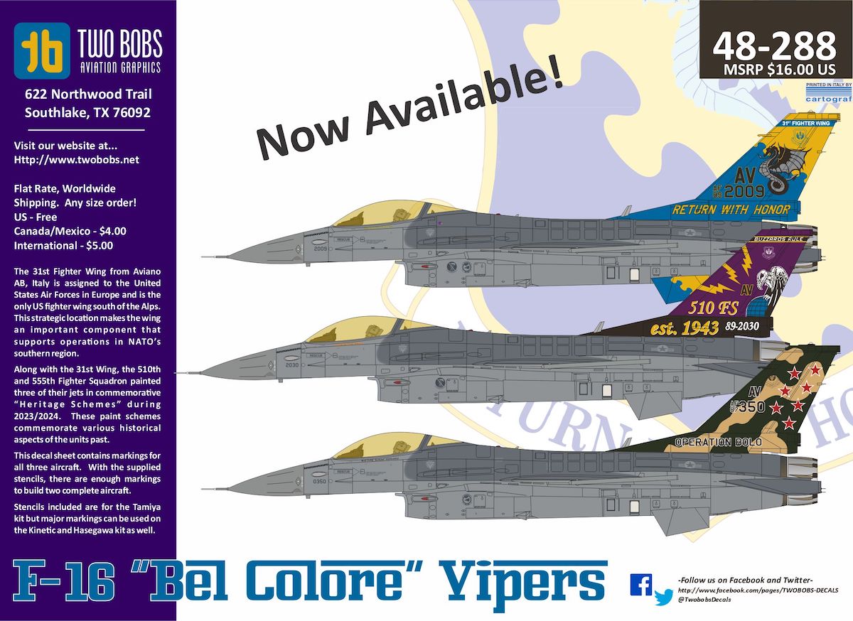 Two Bobs TB48288 1:48 Lockheed-Martin F-16C Bel Colore Vipers