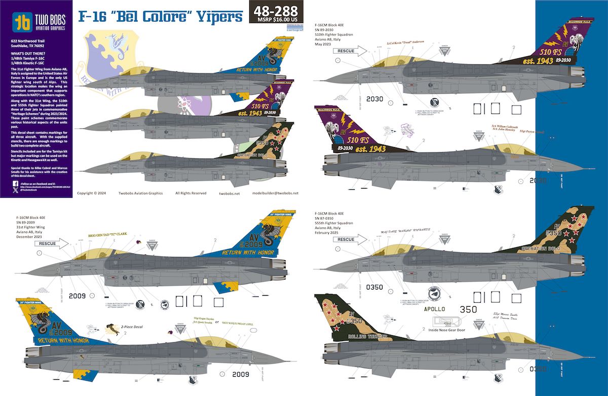 Two Bobs TB48288 1:48 Lockheed-Martin F-16C Bel Colore Vipers