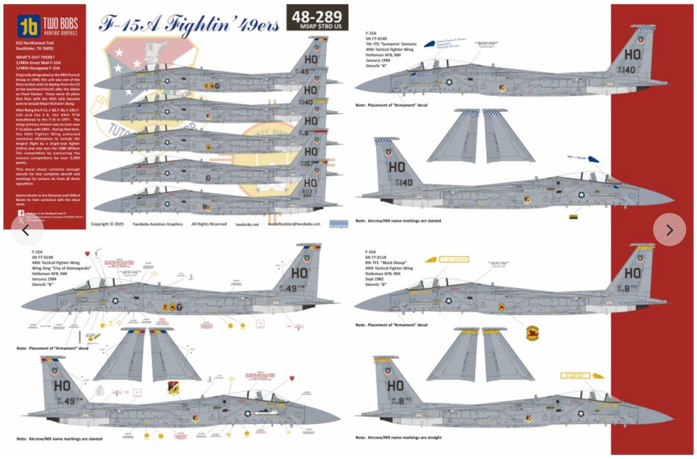 Two Bobs TB48289 1:48 McDonnell F-15A Eagle Fightin' 49ers