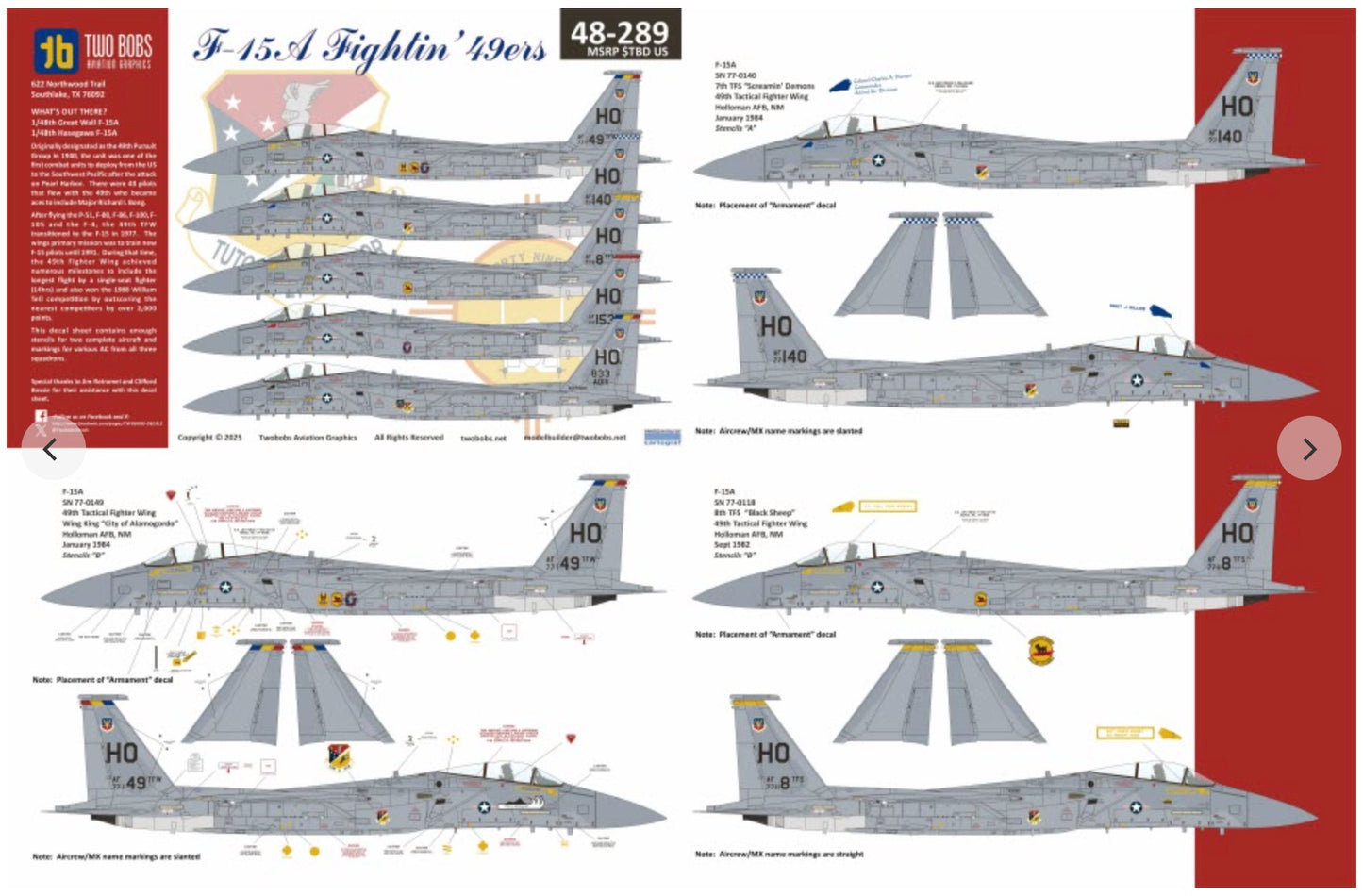 Two Bobs TB48289 1:48 McDonnell F-15A Eagle Fightin' 49ers