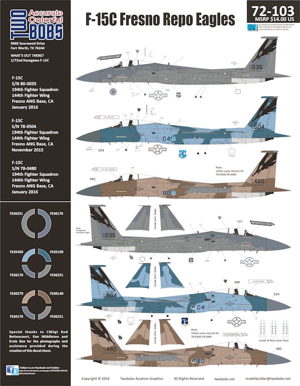Two Bobs TB72103 1:72 McDonnell F-15C Fresno Repo Eagles