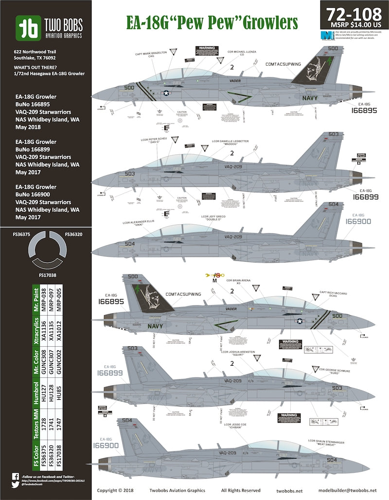 Two Bobs TB72108 EA-18G Pew Pew Growlers VAQ-209 Reserve 1:72