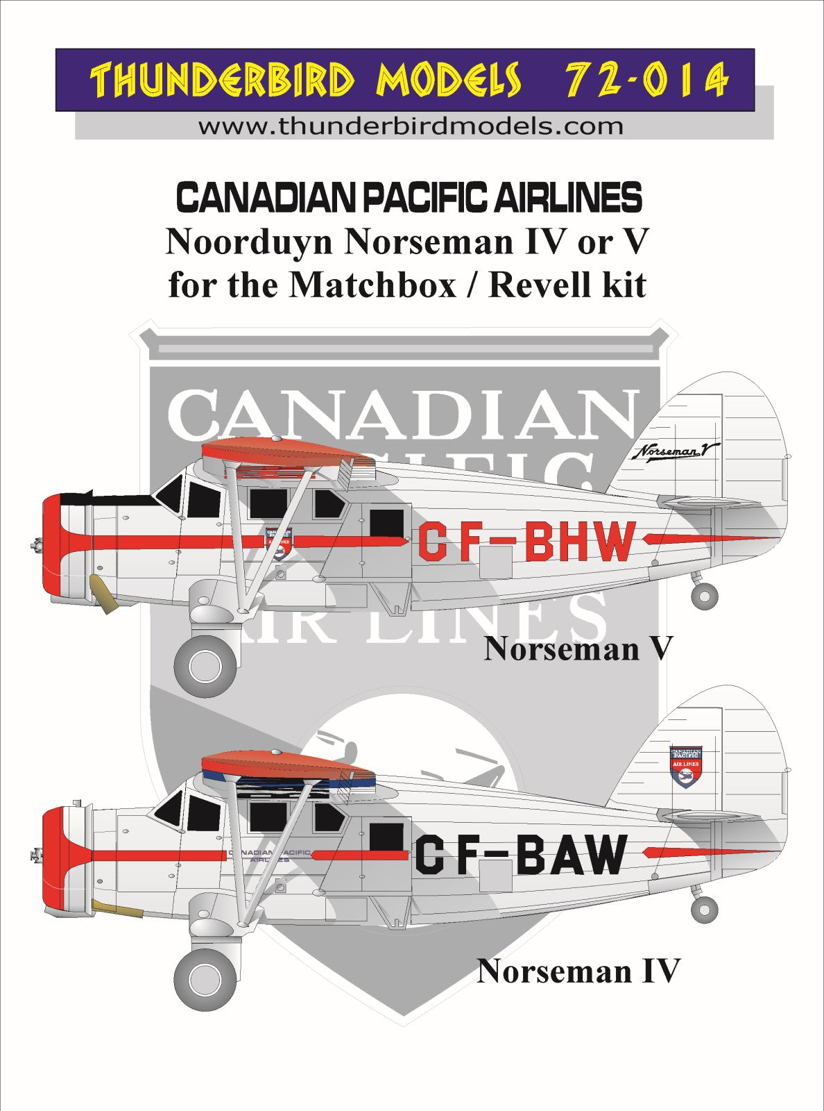Thunderbird TBM72014 Canadian Pacific Noorduyn UC-64A Norseman 1:72