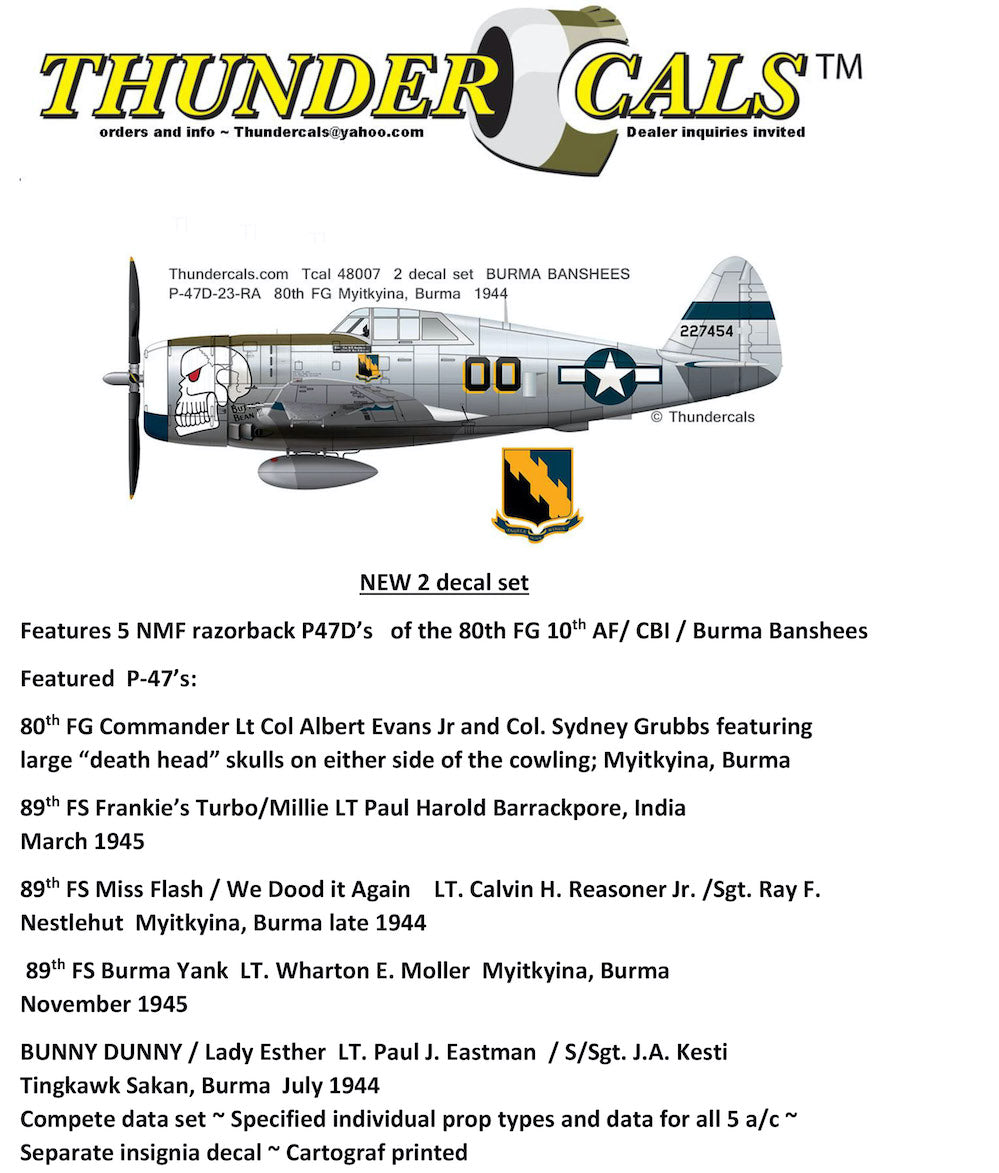 Thundercals TCT48007 1:48 BURMA BANSHEES 2 decal set Decals printed by Cartograf