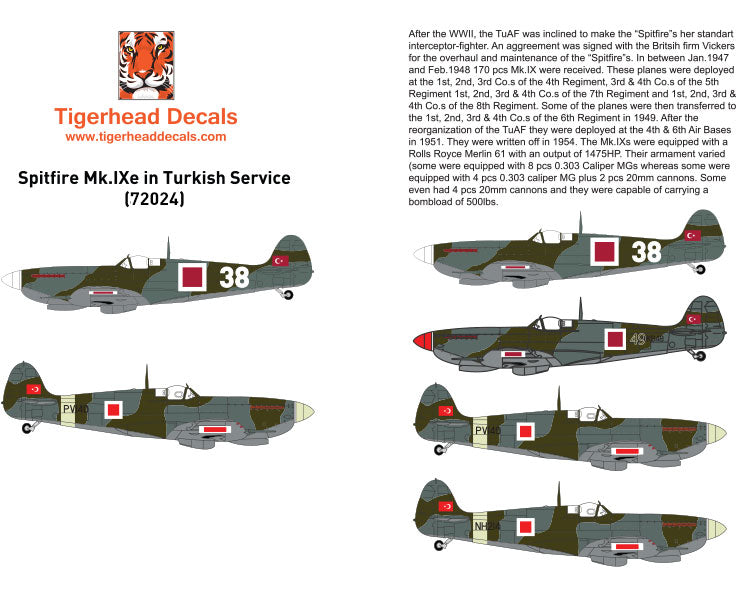 Tigerhead Models THD72024 1:72 Supermarine Spitfire Mk.IXe in Turkish Service