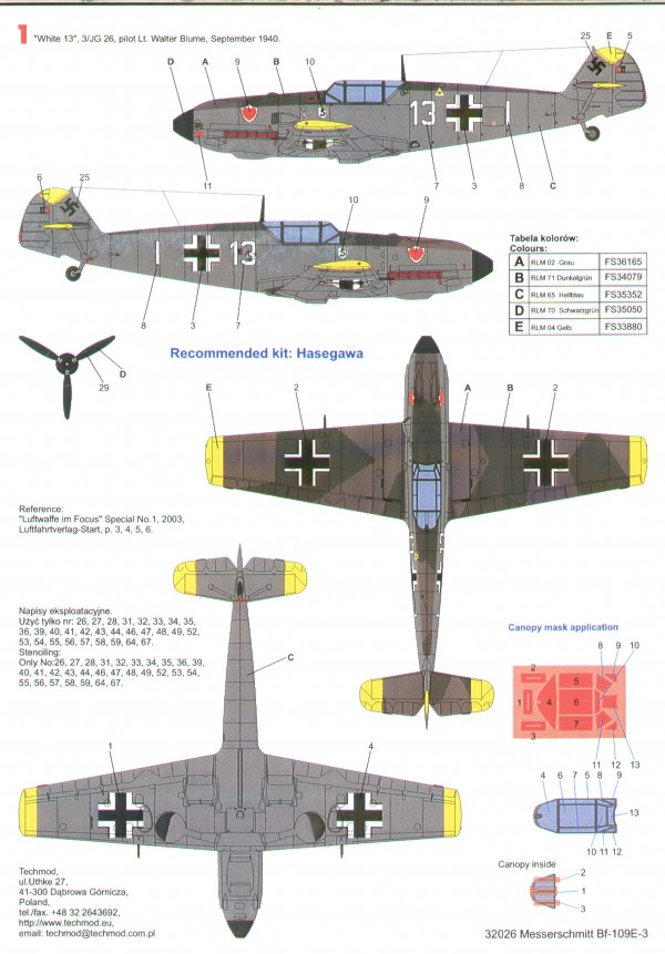 Techmod TM32026 1:32 Messerschmitt Bf-109E-3