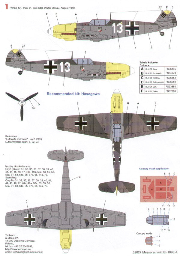 Techmod TM32027 1:32 Messerschmitt Bf-109E-4