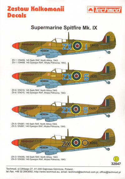 Techmod TM32047 1:32 Supermarine Spitfire Mk.IXc 4 x North Africa 1943