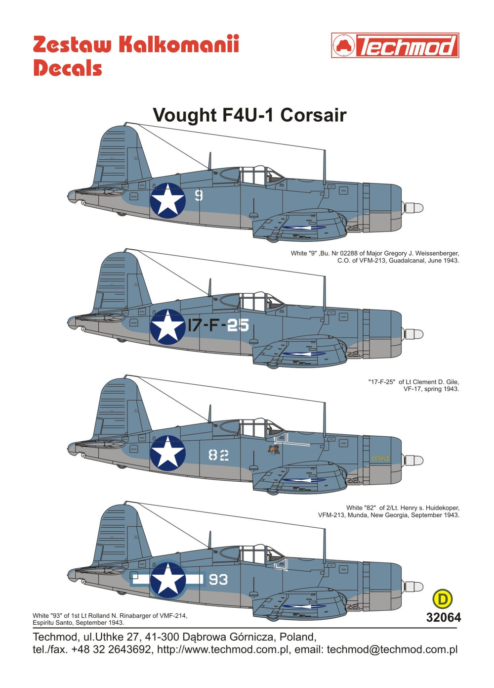 Techmod TM32064 1:32 Vought F4U-1 Corsair