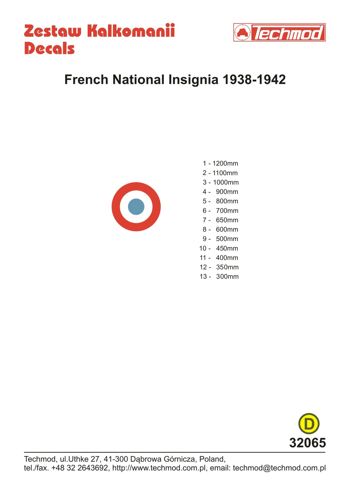 Techmod TM32065 1:32 French National Insignia 1938