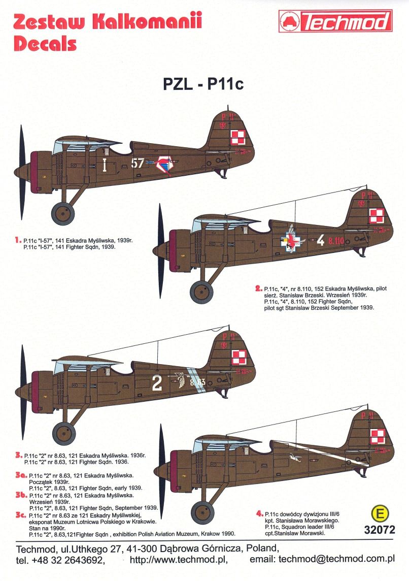 Techmod TM32072 PZL P.11c Camouflage and Markings I-57 1:32