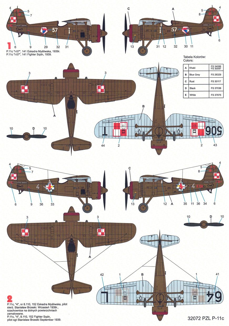 Techmod TM32072 PZL P.11c Camouflage and Markings I-57 1:32
