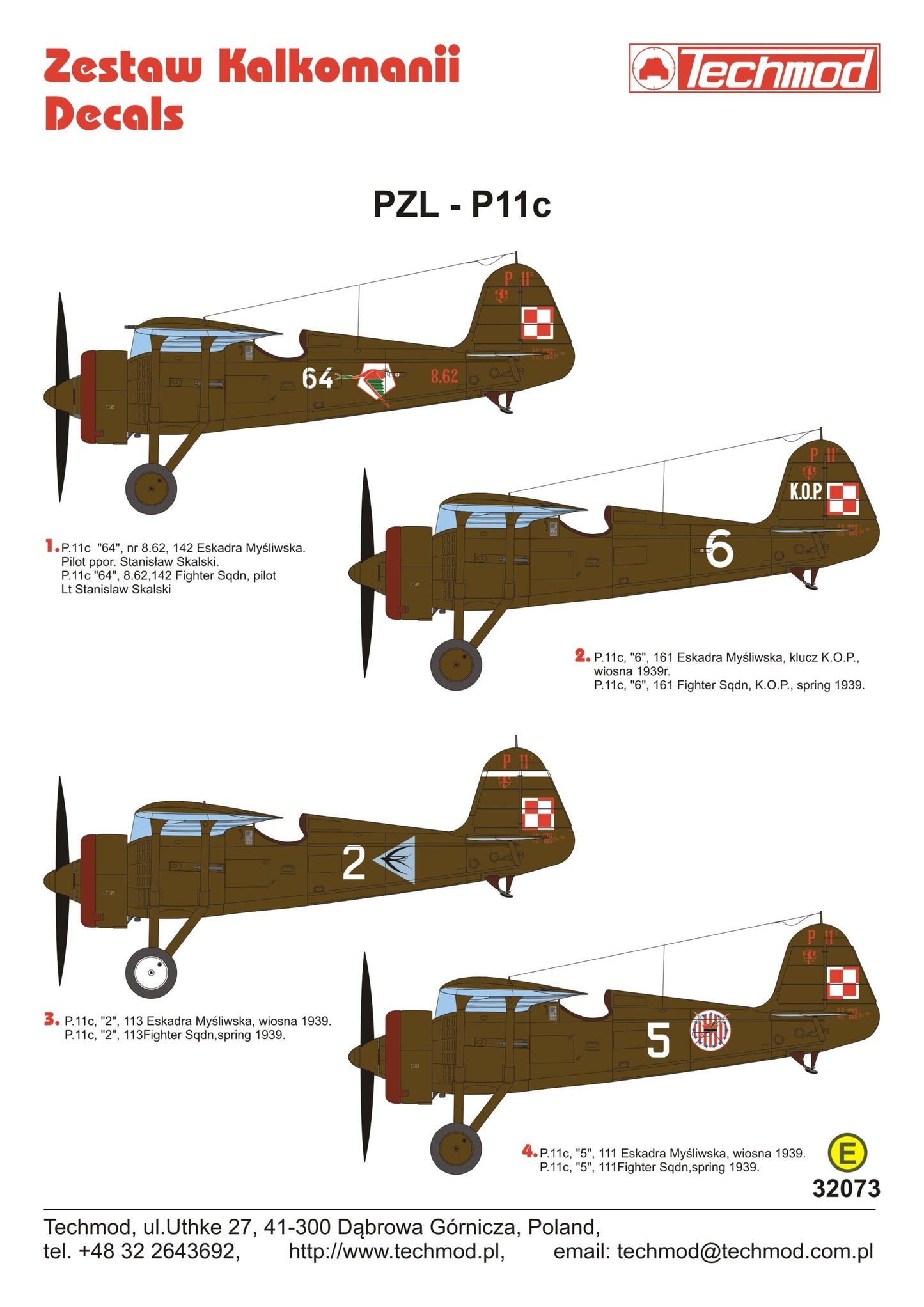 Techmod TM32073 PZL P.11c Fighter Sqdn Markings Set 1:32