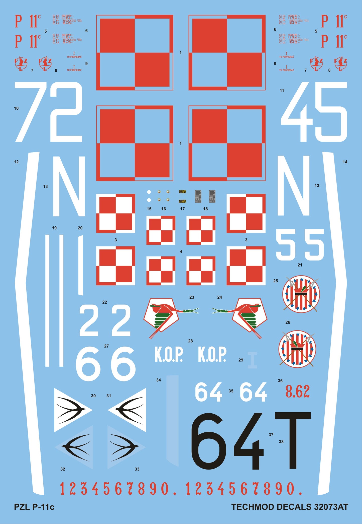 Techmod TM32073 PZL P.11c Fighter Sqdn Markings Set 1:32