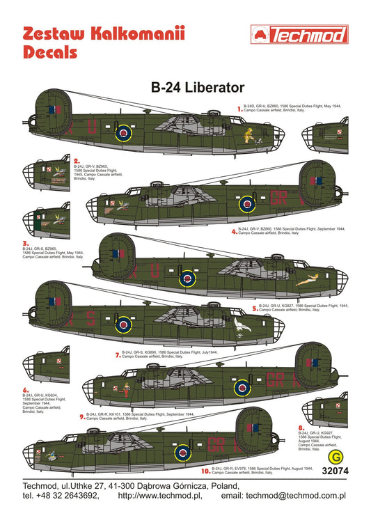 Techmod TM32074 Consolidated B-24D/J Liberator Brindisi 1944 1:32