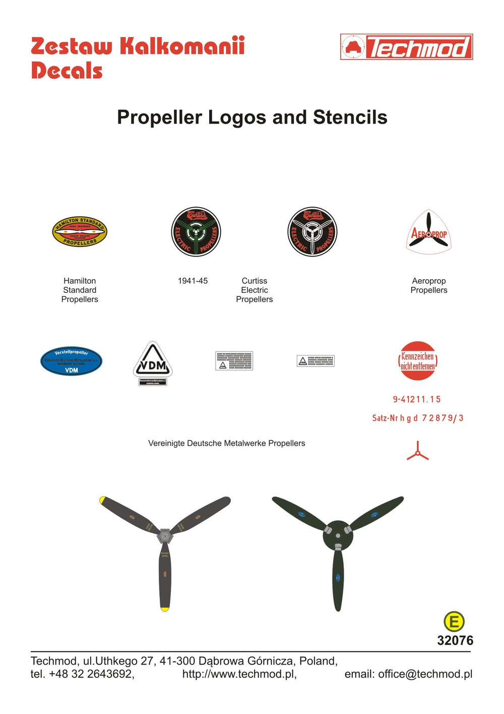 Techmod TM32076 1:32 Propeller logos and stencils..