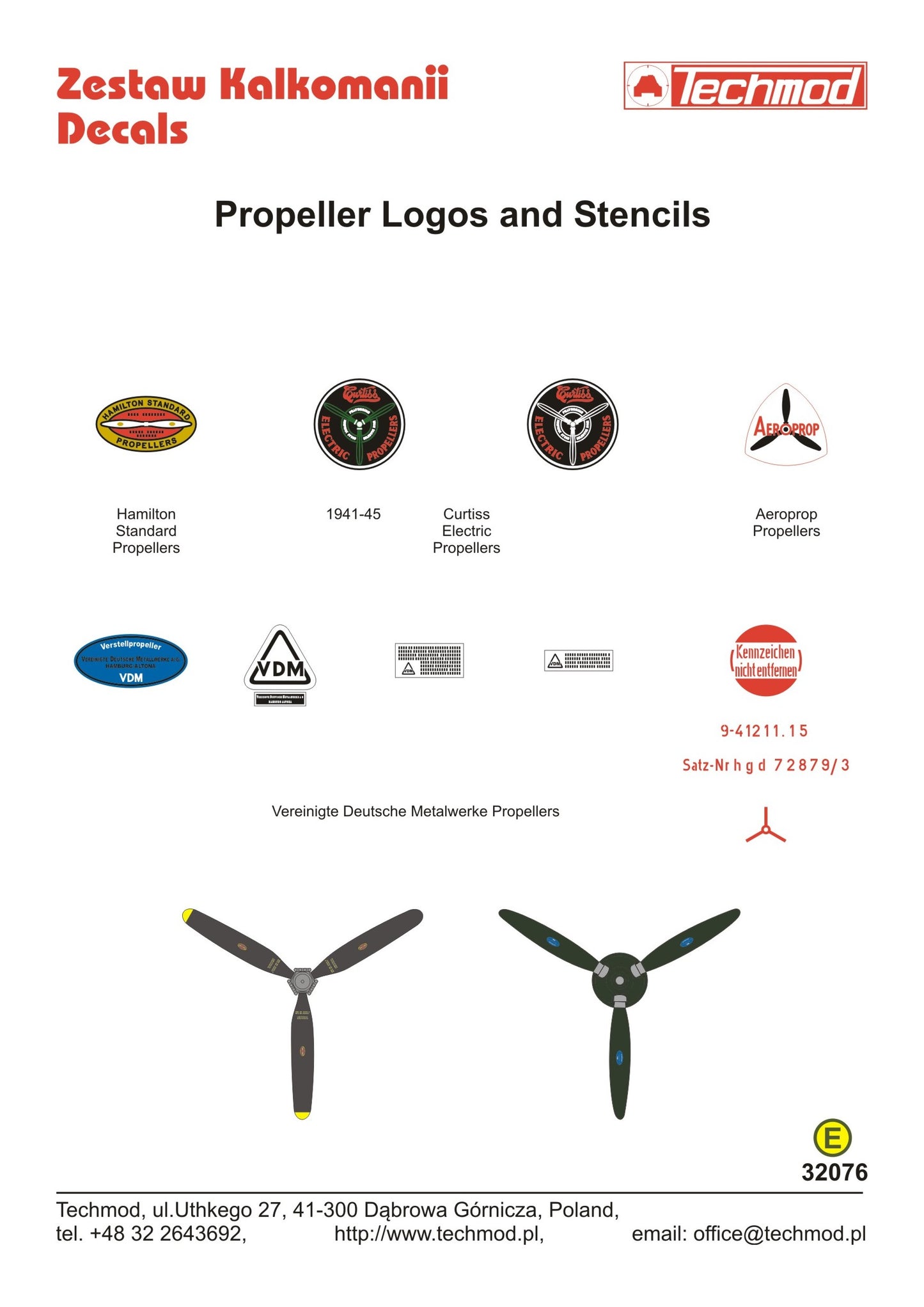 Techmod TM32076 1:32 Propeller logos and stencils..