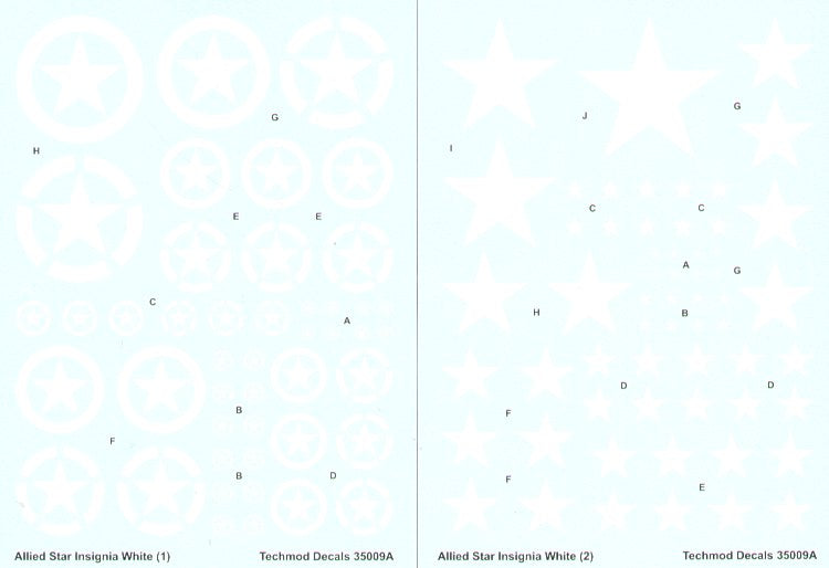 Techmod TM35009 Allied White ID Stars 3 Styles 9 Sizes 1:35