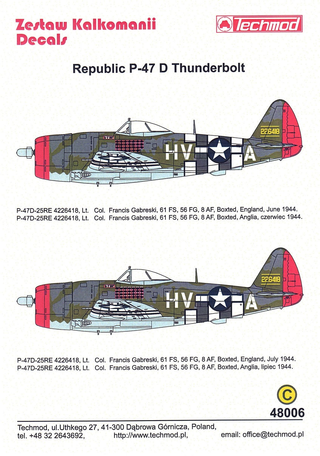 Techmod TM48006NEW 1:48 Republic P-47D Thunderbolt 'Bubbletop'