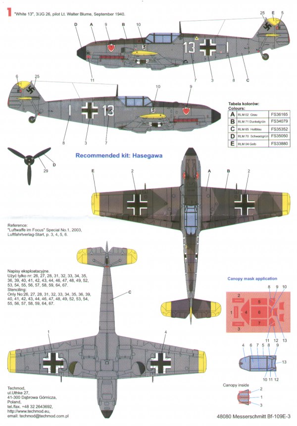 Techmod TM48080 1:48 Messerschmitt Bf-109E-3