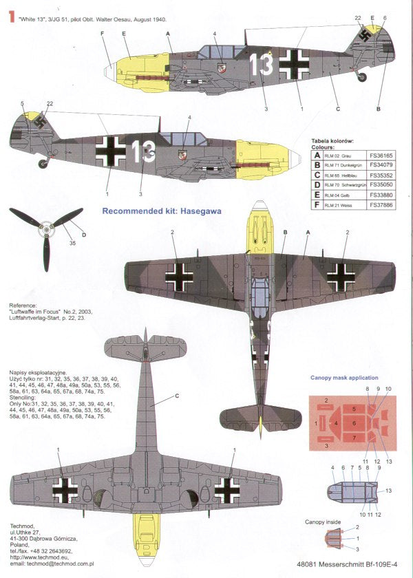 Techmod TM48081 1:48 Messerschmitt Bf-109E-4