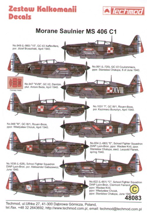 Techmod TM48083 MS.406C1 Armee de l'Air Polish Pilots 1:48