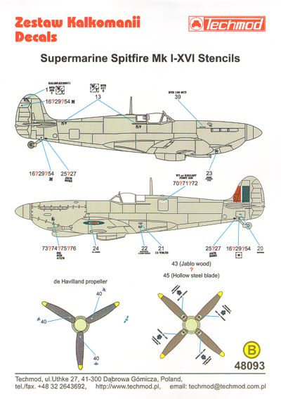 Techmod TM48093 Supermarine Spitfire Mk.I/XVI Stencil Data 1:48